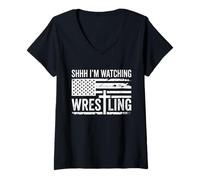 Femme Chut, Je suis en Train de Regarder Wrestling T-Shirt avec Col en V