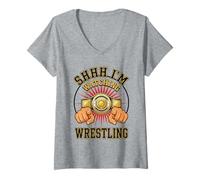 Femme Chut, Je suis en Train de Regarder Wrestling T-Shirt avec Col en V