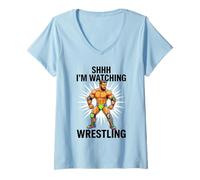 Femme Chut, Je suis en Train de Regarder Wrestling T-Shirt avec Col en V