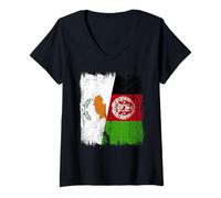 Femme Chypre Afghanistan Demi-Drapeau Patrimoine Afghan chypriote T-Shirt avec Col en V