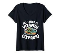 Femme Chypre All I Need is Vitamin Cyprus Drapeau de l'île Chypre T-Shirt avec Col en V
