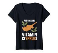 Femme Chypre All I Need is Vitamin Cyprus Drapeau de l'île Chypre T-Shirt avec Col en V