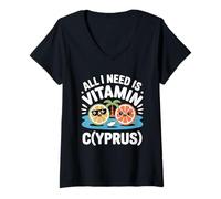 Femme Chypre All I Need is Vitamin Cyprus Drapeau de l'île Chypre T-Shirt avec Col en V