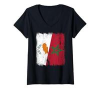 Femme Chypre Maroc Demi Drapeau Chypriote Maroc Heritage Jersey T-Shirt avec Col en V