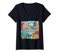 Femme Chypre Moyen-Orient, Asie, Île, Mer Méditerranée T-Shirt avec Col en V