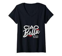 Femme Ciao Bella Italian Travel Red Accent Design Let's Italy T-Shirt avec Col en V