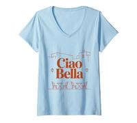 Femme Ciao Bella Italie Rétro Terrasse Vintage Art T-Shirt avec Col en V