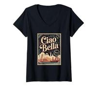 Femme Ciao Bella Italie Vintage Architecture Art T-Shirt avec Col en V