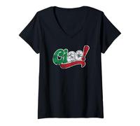 Femme Ciao! Drapeau Italien imprimé Vieilli T-Shirt avec Col en V