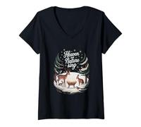 Femme Ciel et Nature chantent : étoiles et Animaux crèche de Noël T-Shirt avec Col en V