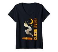 Femme Cigar Nights Moonlight Smoke Scène T-Shirt avec Col en V