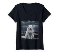 Femme Cigarette Ragdoll Cat Smoking Cigarette Funny Cat Meme T-Shirt avec Col en V