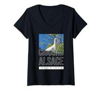Femme Cigogne Alsace Idée-Cadeau Alsacien Alsacienne T-Shirt avec Col en V