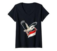 Femme Cigogne Alsace Rot un Wiss - Fierté Identité Alsacienne T-Shirt avec Col en V