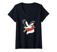 Femme Cigogne Kawaii Alsace Rot un Wiss - Fierté Alsacienne T-Shirt avec Col en V