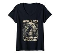 Femme Cimetière Gothique I Was Talking to The Dead T-Shirt avec Col en V