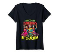 Femme Cinco De Drinko Bitchachos Cinco de Mayo Women Skull Makeup T-Shirt avec Col en V