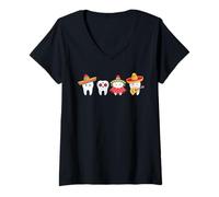 Femme Cinco de Mayo Cute Tooth Sugar Skull Mexican Fiesta Dentiste T-Shirt avec Col en V