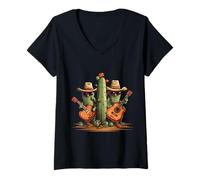Femme Cinco De Mayo Déguisement Cactus Mariachi Sombrero Mexicain T-Shirt avec Col en V