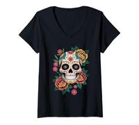 Femme Cinco de Mayo Le Jour des Morts Dia De Los Muertos Sugar Skull T-Shirt avec Col en V