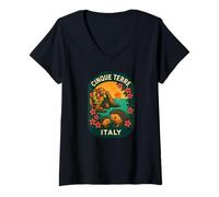 Femme Cinque Terre Italy Badge côtier Famille Hérisson T-Shirt avec Col en V