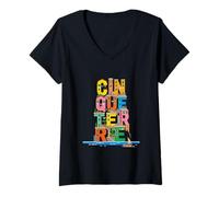 Femme Cinque Terre Italy - Souvenir d'art de Village coloré T-Shirt avec Col en V
