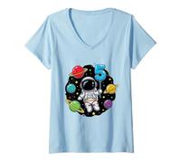 Femme Cinquième Anniversaire Astronaute Planètes 5ème Adorable Espace T-Shirt avec Col en V