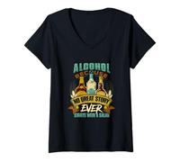 Femme Citation Alcohol, Because No Great Story Ever Starts with Salad T-Shirt avec Col en V
