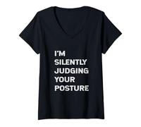 Femme Citation Amusante de chiropraticien avec Inscription I'm Silently Judging Your Posture T-Shirt avec Col en V