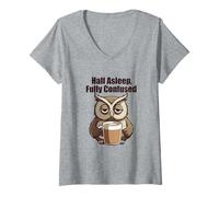 Femme Citation Amusante de Chouette café Confuse Sarcastique T-Shirt avec Col en V
