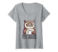 Femme Citation Amusante de Chouette café Confuse Sarcastique T-Shirt avec Col en V