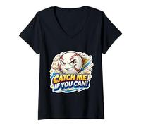 Femme Citation Amusante de Joueur de Baseball Catch Me If You Can T-Shirt avec Col en V
