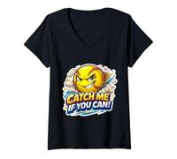 Femme Citation Amusante de Joueur de Softball Catch Me If You Can T-Shirt avec Col en V