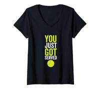 Femme Citation Amusante de Joueur de Sport avec Inscription You Just Got Served Tennis T-Shirt avec Col en V