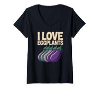 Femme Citation Amusante de légumes I Love Eggplants T-Shirt avec Col en V