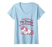 Femme Citation amusante de licorne pastel pour les amateurs de soins personnels sans drame T-Shirt avec Col en V