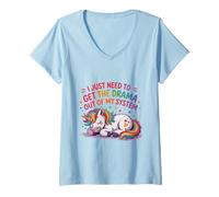 Femme Citation amusante de licorne pastel pour les amateurs de soins personnels sans drame T-Shirt avec Col en V