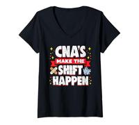 Femme Citation amusante de motivation infirmière CNA Make The Shift Happen T-Shirt avec Col en V