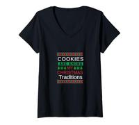 Femme Citation amusante de Noël 2025 pour les amateurs de biscuits de Noël T-Shirt avec Col en V