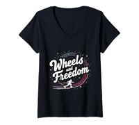 Femme Citation Amusante de Patinage à roulettes Cadeau Roues et Liberté T-Shirt avec Col en V