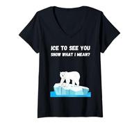 Femme Citation Amusante des Ours Polaires sur la Neige et la Glace pour Les Amoureux de l'hiver T-Shirt avec Col en V