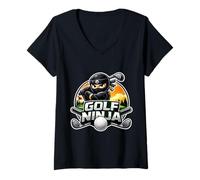 Femme Citation Amusante du Joueur de Golf Ninja avec Slogan T-Shirt avec Col en V