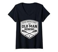 Femme Citation Amusante « Never Underestimate an Old Man Rowing Crew Rower » T-Shirt avec Col en V