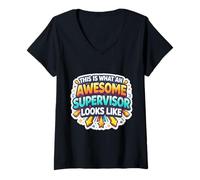 Femme Citation Amusante « This is What an Awesome Supervisor Looks Like » T-Shirt avec Col en V