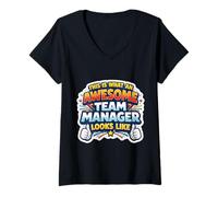 Femme Citation Amusante « This is What an Awesome Team Manager Looks Like » T-Shirt avec Col en V