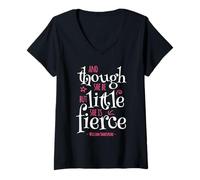 Femme Citation amusante « Though She Be But Little She Is Fierce » T-Shirt avec Col en V
