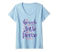 Femme Citation amusante « Though She Be But Little She Is Fierce » T-Shirt avec Col en V