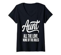 Femme Citation « Aunt All The Love None of The Rules » T-Shirt avec Col en V
