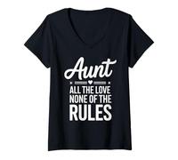 Femme Citation « Aunt All The Love None of The Rules » T-Shirt avec Col en V