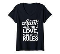 Femme Citation « Aunt All The Love None of The Rules » T-Shirt avec Col en V